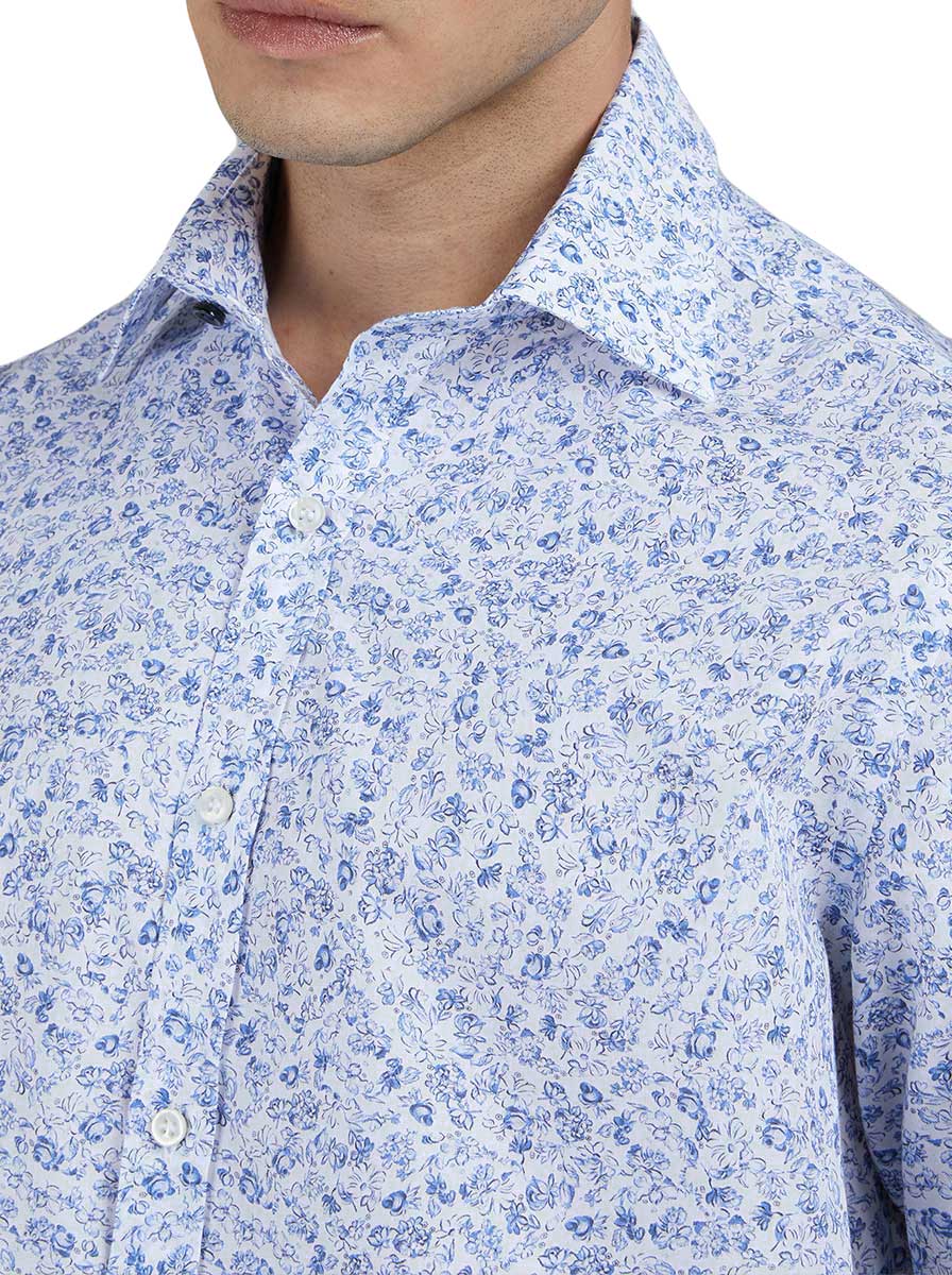 Paul & Shark Shirts Paul & Shark - Floral Print Cotton Blue Shirt
