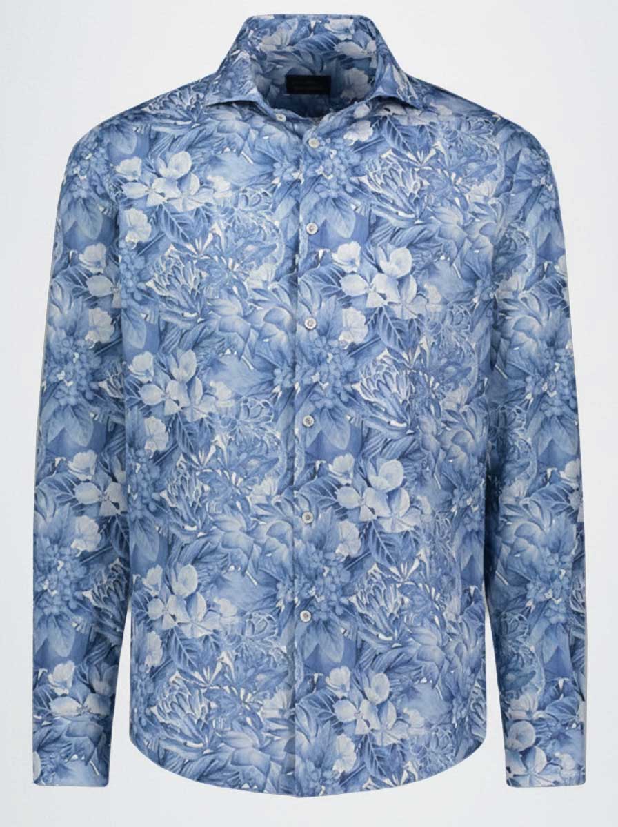 Paul & Shark Shirts Paul & Shark - French Collar Blue Floral Liberty Print Long Sleeve Shirt