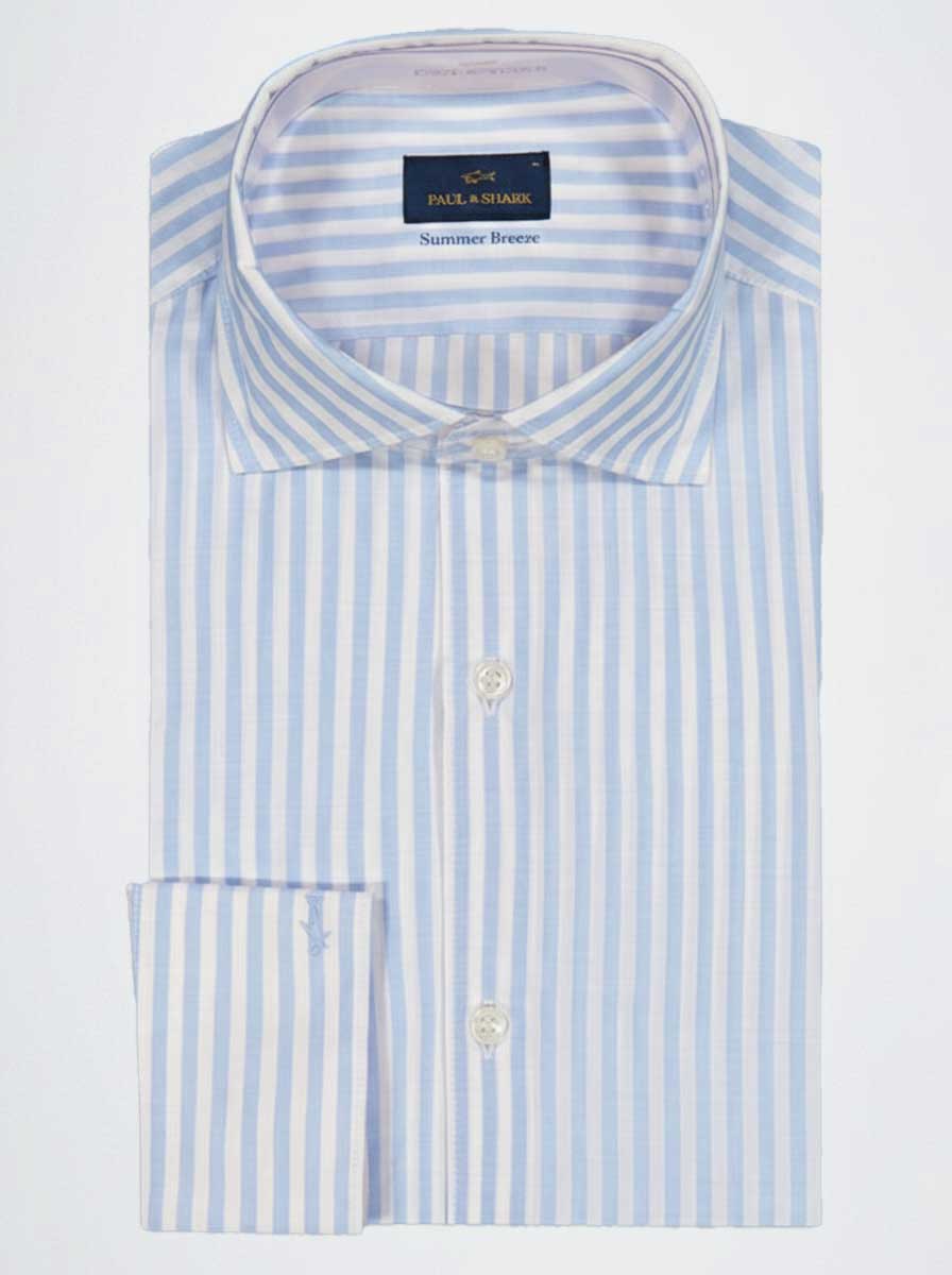 Paul & Shark Shirts Paul & Shark - French Collar Blue Stripe Long Sleeve Shirt