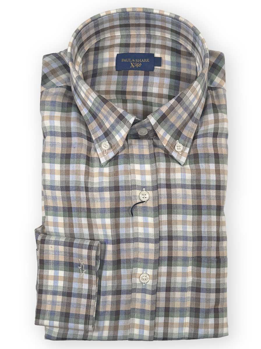 Paul & Shark Shirts Paul & Shark - Long Sleeve Shirt - Beige & Forest Check Button Down Flannel