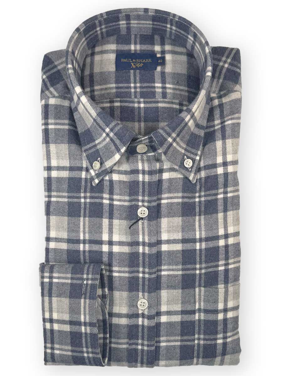 Paul & Shark Shirts Paul & Shark - Long Sleeve Shirt - Blue/Grey Check Button Down Flannel