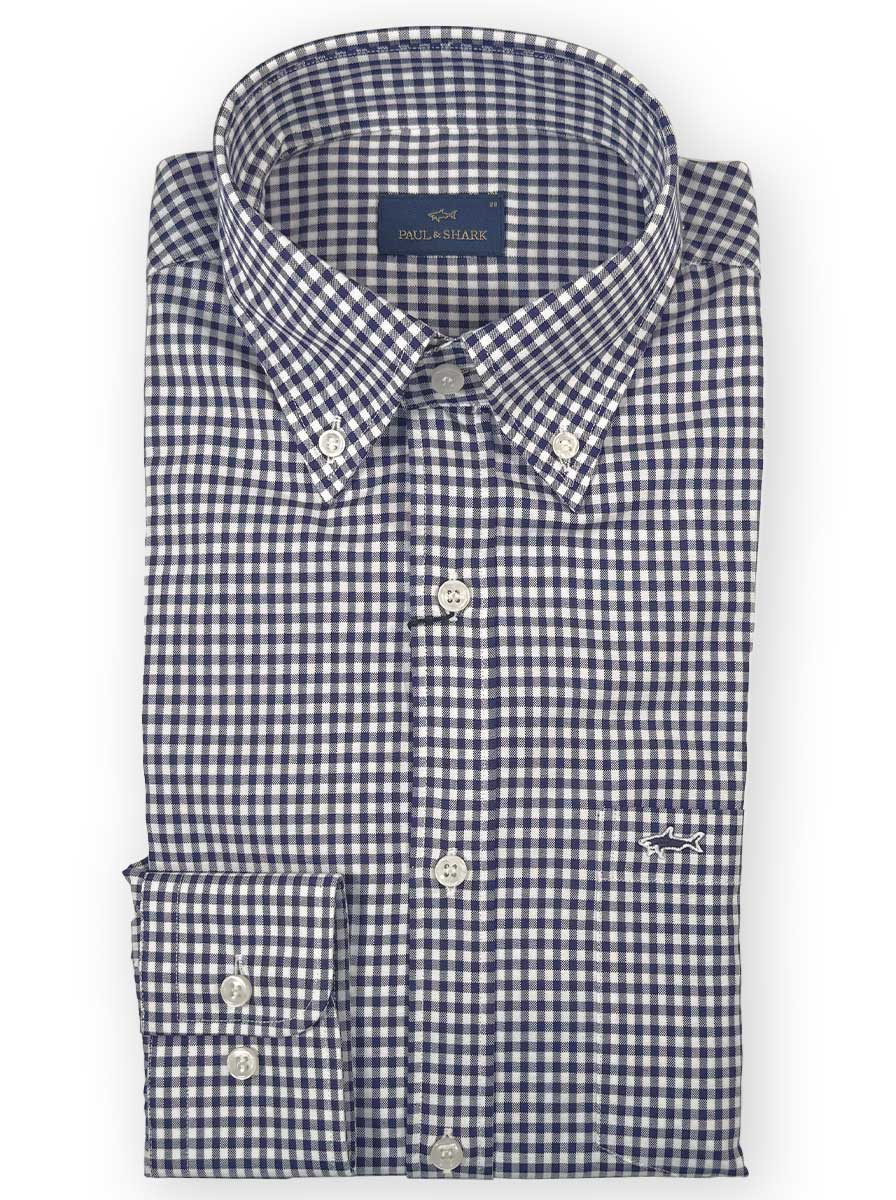 Paul & Shark Shirts Paul & Shark - Long Sleeve Shirt - Oxford Gingham Navy Button Down