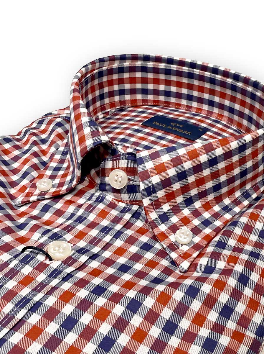 Paul & Shark Shirts Paul & Shark - Long Sleeve Shirt - Red & Blue Gingham Check Button Down