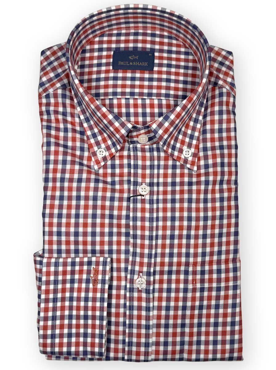 Paul & Shark Shirts Paul & Shark - Long Sleeve Shirt - Red & Blue Gingham Check Button Down