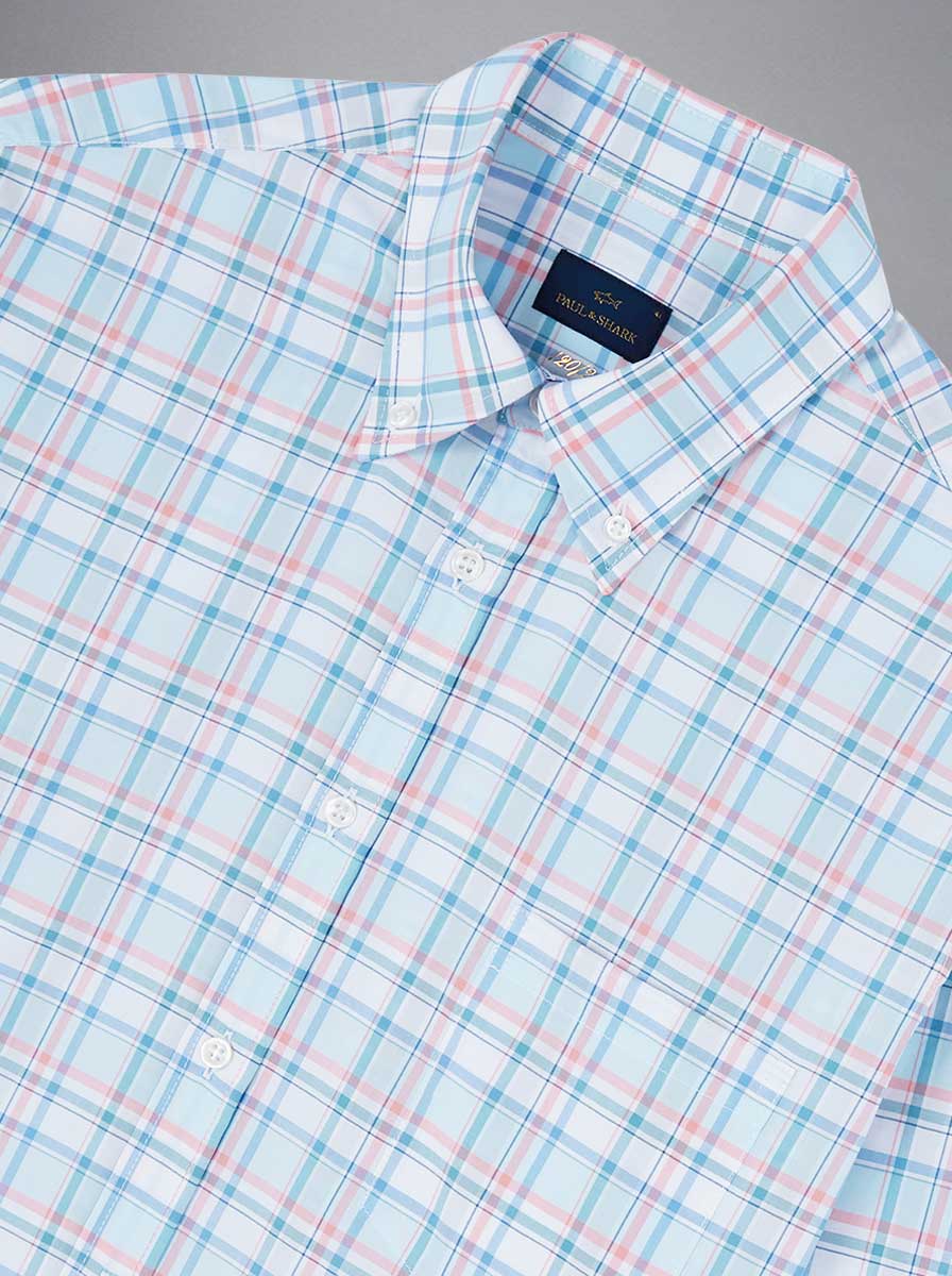 Paul & Shark Shirts Paul & Shark - Multi Check 120/2 Cotton Light Blue Shirt