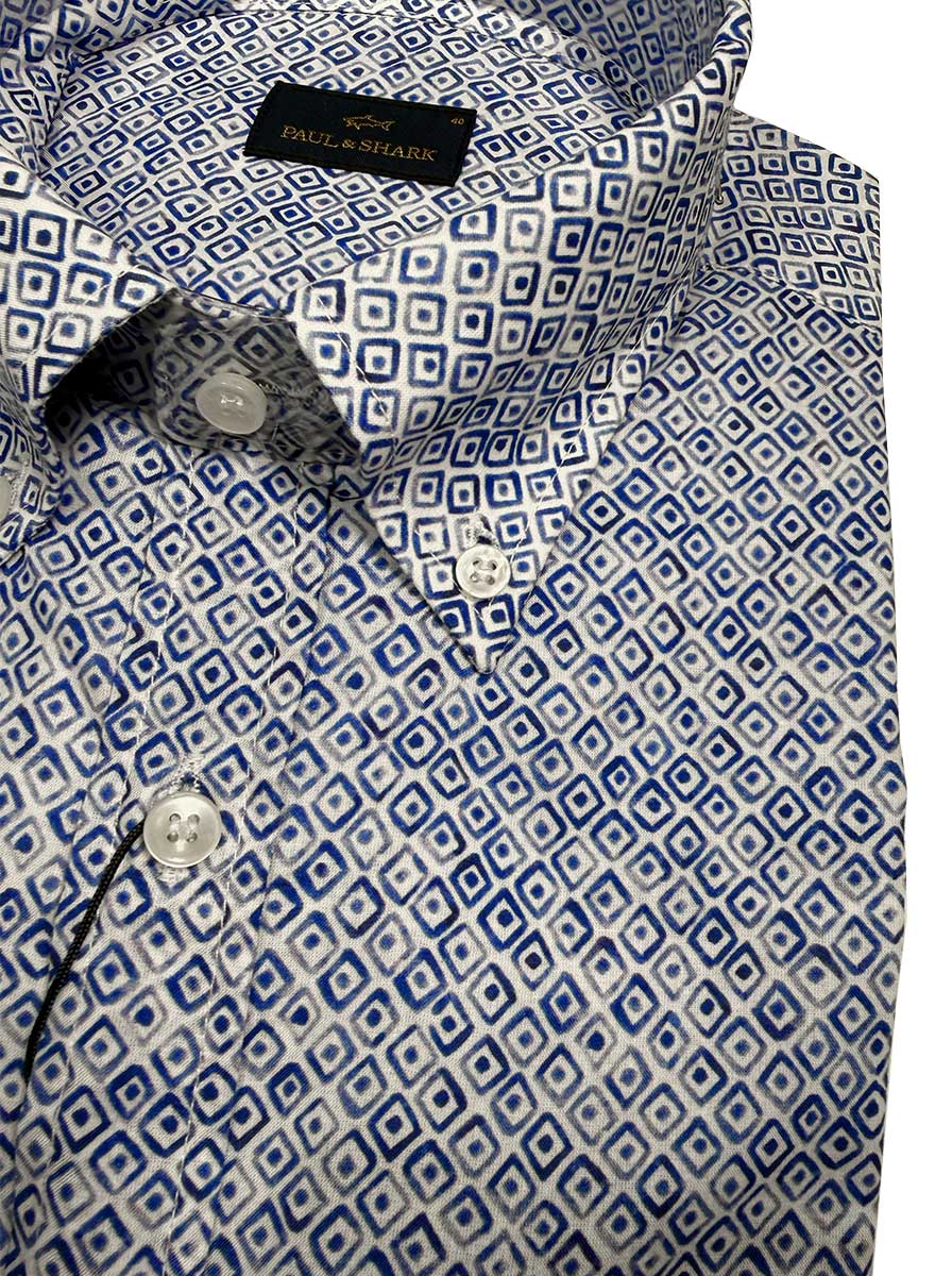 Paul & Shark Short Sleeve Shirts Paul & Shark - Geometric Watercolour Print Short Sleeve Shirt