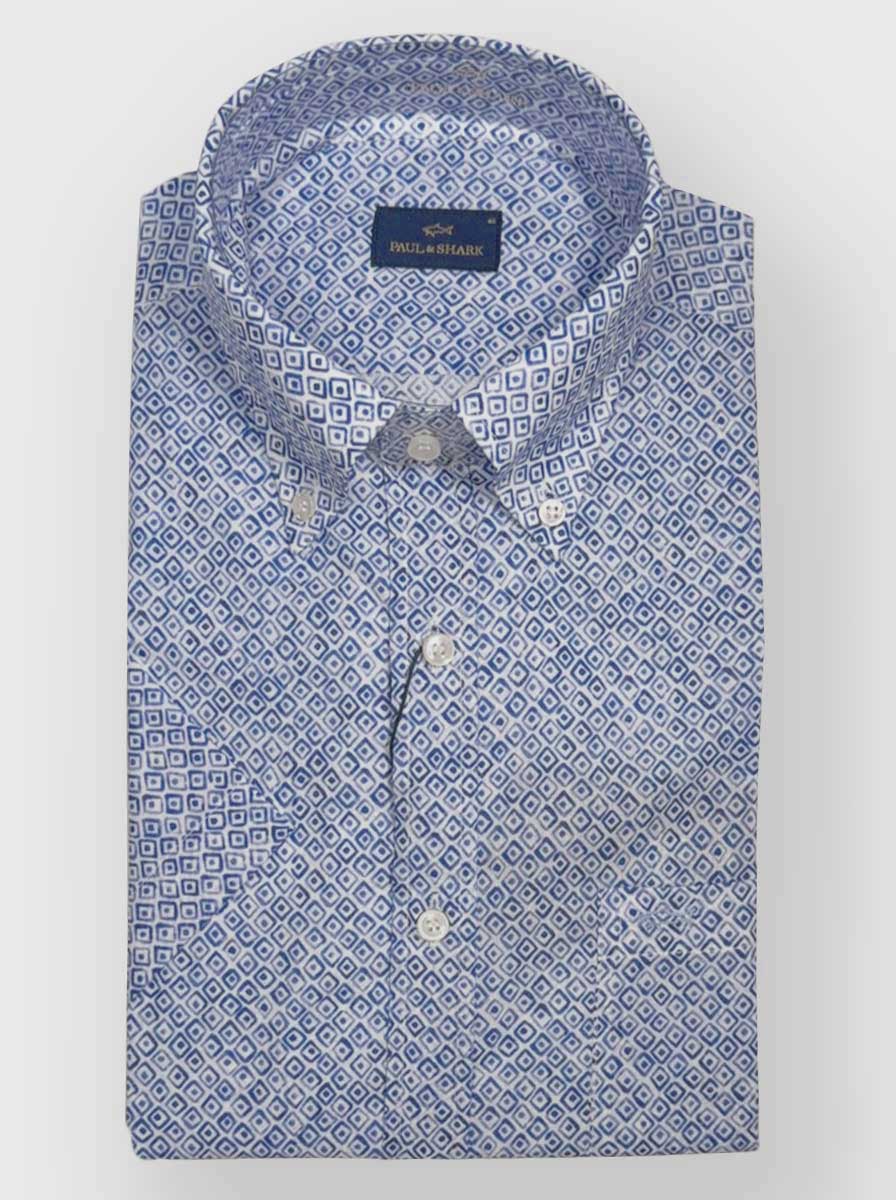 Paul & Shark Short Sleeve Shirts Paul & Shark - Geometric Watercolour Print Short Sleeve Shirt