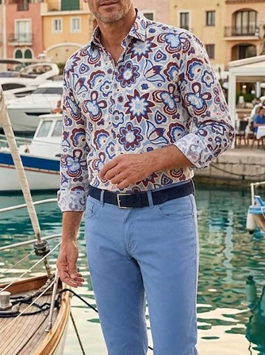 Poggianti Shirts Poggianti - Beige Floral Print Shirt