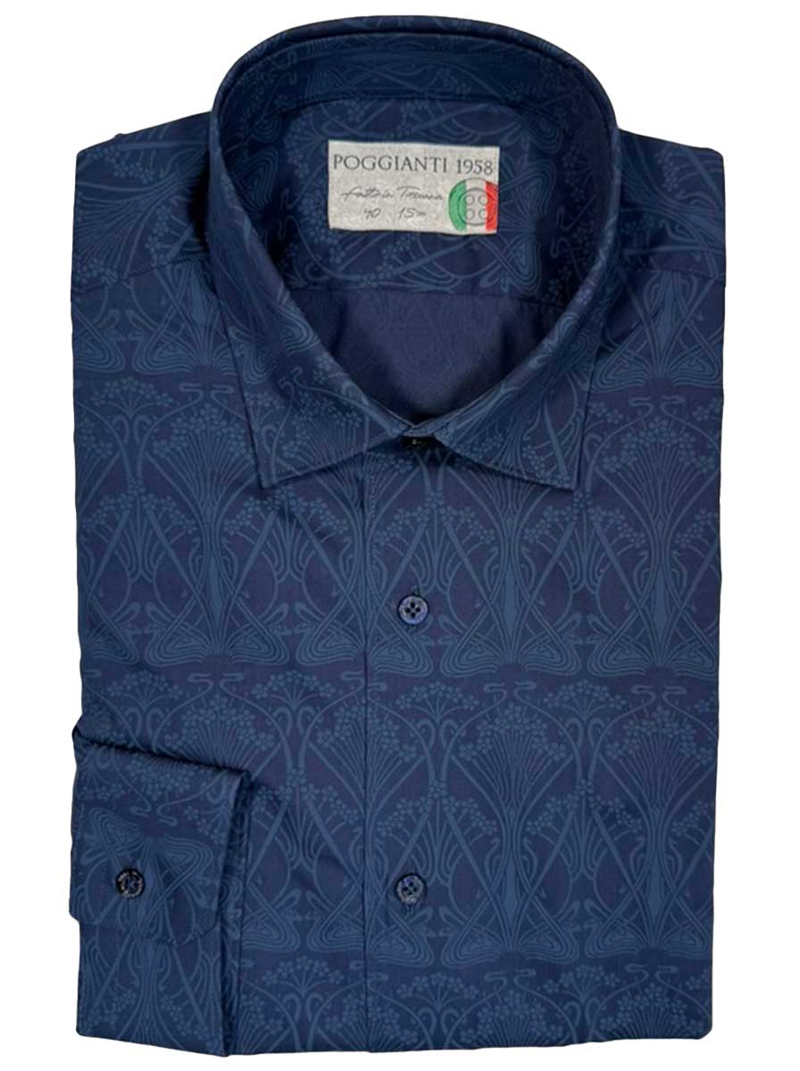 Poggianti Shirts Poggianti - Navy Jacquard Print Shirt