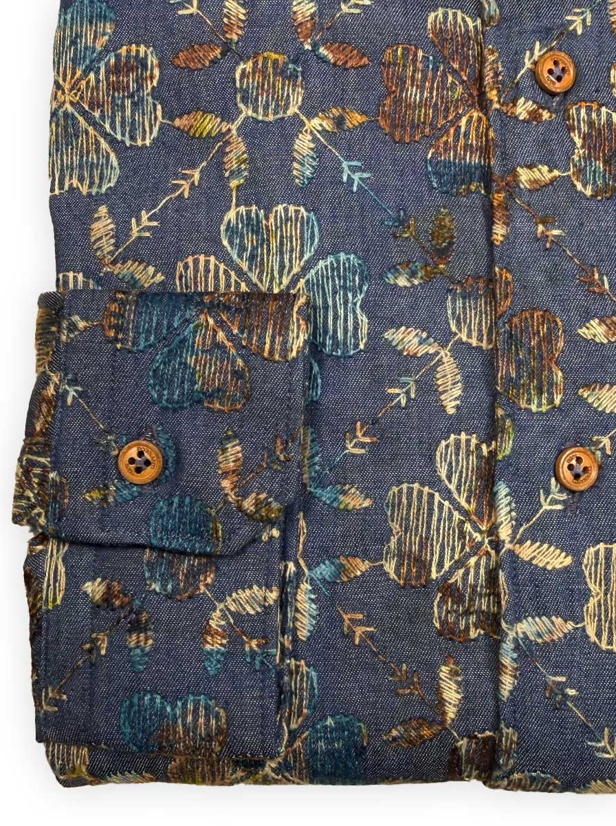 Poggianti Shirts Poggianti - Shirt - Blue Embroidered Floral Details
