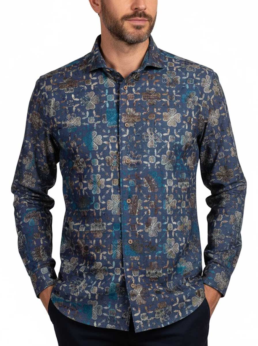 Poggianti Shirts Poggianti - Shirt - Blue Embroidered Floral Details