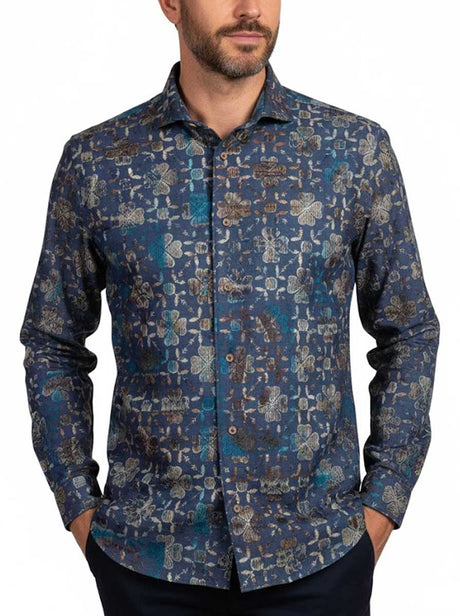 Poggianti Shirts Poggianti - Shirt - Blue Embroidered Floral Details