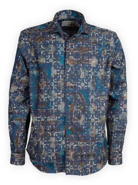 Poggianti Shirts Poggianti - Shirt - Blue Embroidered Floral Details