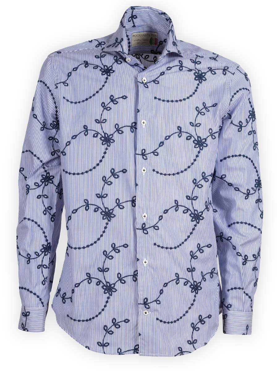 Poggianti Shirts Poggianti - Shirt - Blue Striped with With Embroidered Details