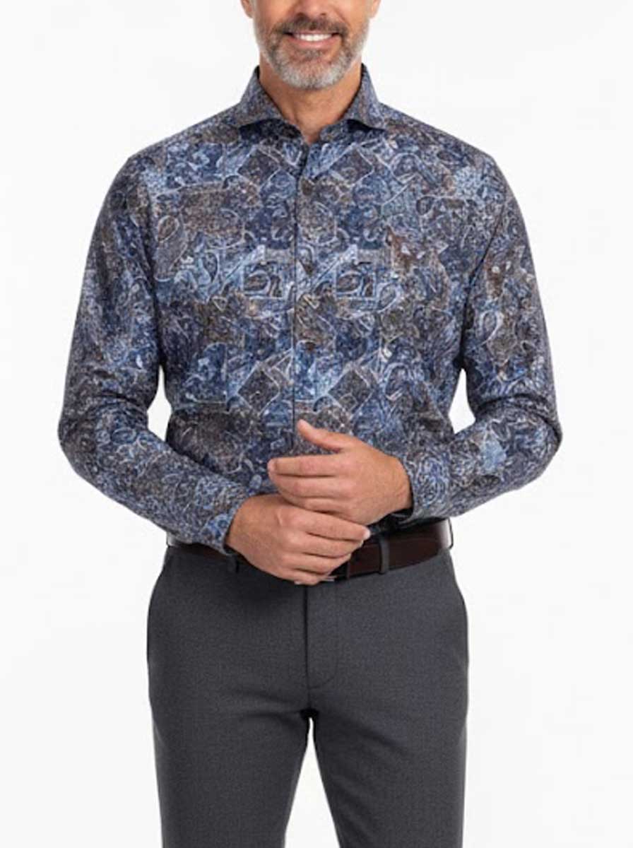 Poggianti Shirts Poggianti - Shirt - Dark Blue Paisley Printed Cord