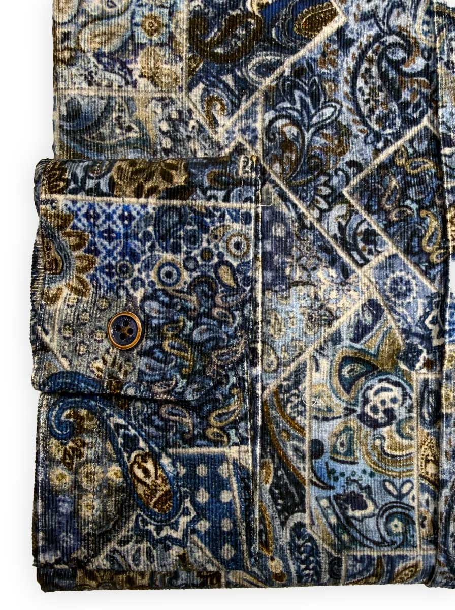 Poggianti Shirts Poggianti - Shirt - Dark Blue Paisley Printed Cord