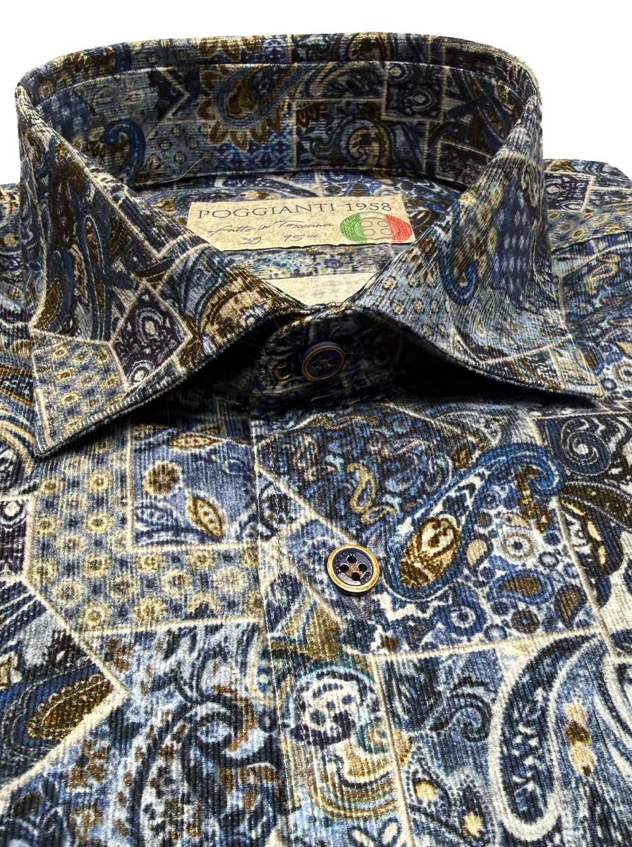 Poggianti Shirts Poggianti - Shirt - Dark Blue Paisley Printed Cord