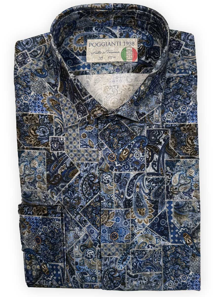 Poggianti Shirts Poggianti - Shirt - Dark Blue Paisley Printed Cord