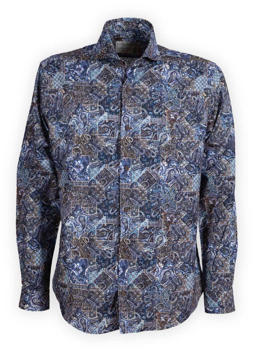 Poggianti Shirts Poggianti - Shirt - Dark Blue Paisley Printed Cord