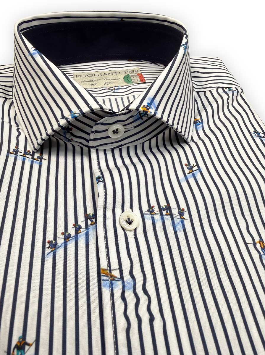 Poggianti Shirts Poggianti - Shirt - Navy Striped Skier Print
