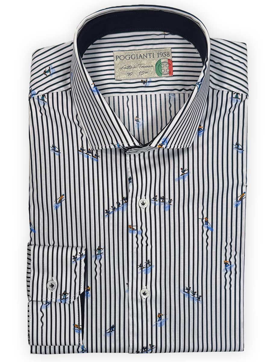 Poggianti Shirts Poggianti - Shirt - Navy Striped Skier Print
