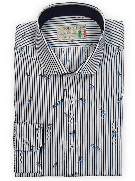 Poggianti Shirts Poggianti - Shirt - Navy Striped Skier Print