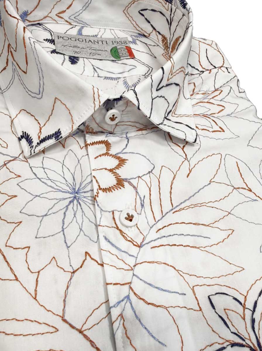 Poggianti Shirts Poggianti - White Floral Embroidered Shirt