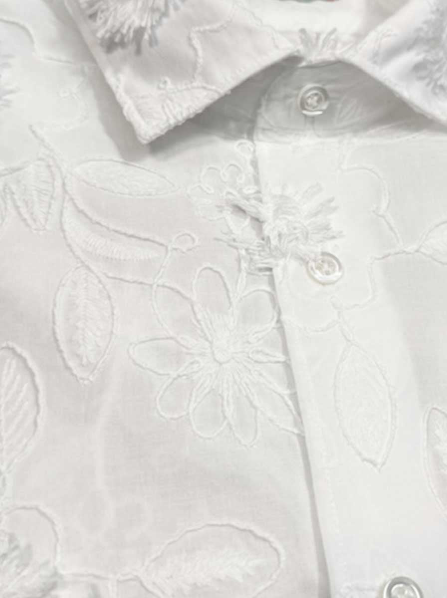 Poggianti Shirts Poggianti - White Floral Tonal Embroidered Shirt