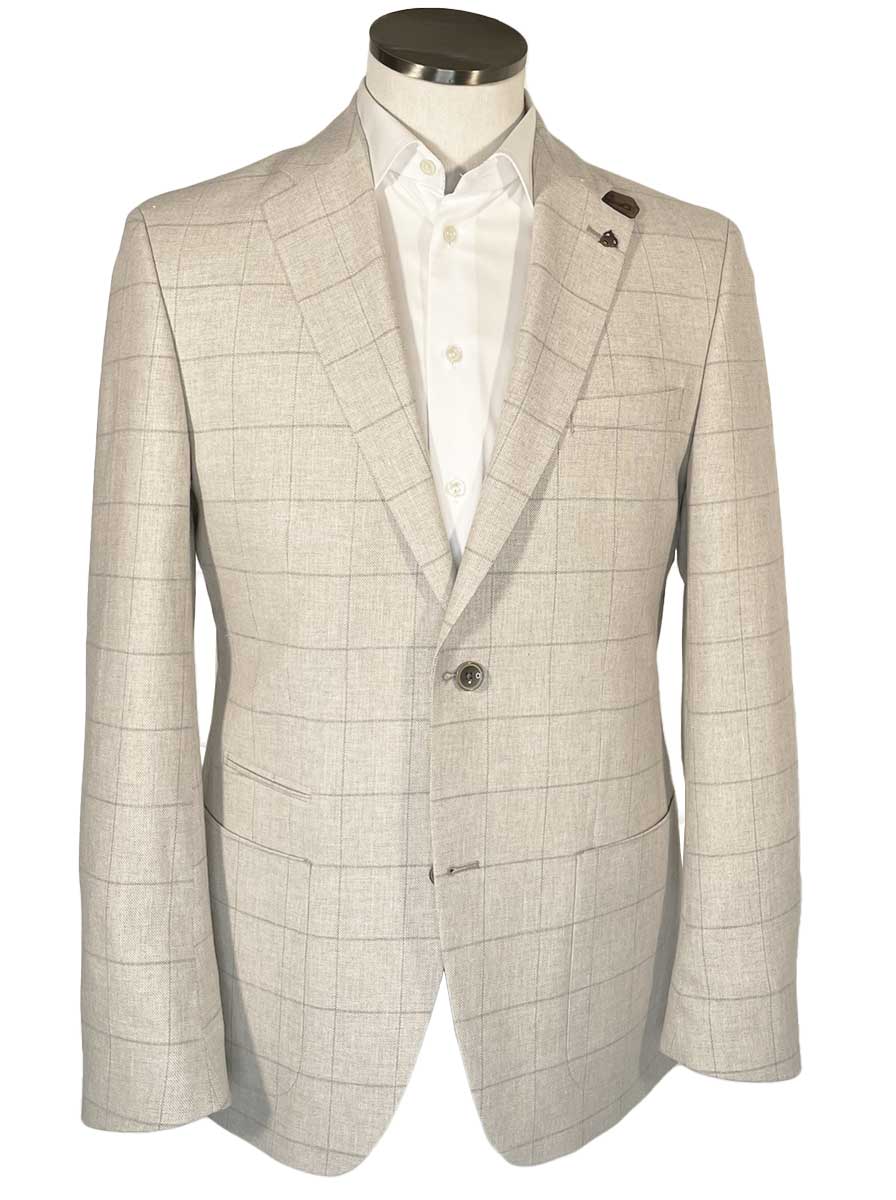 Roy Robson Jacket/Blazer Roy Robson - Cotton/Linen Checked Beige Blazer