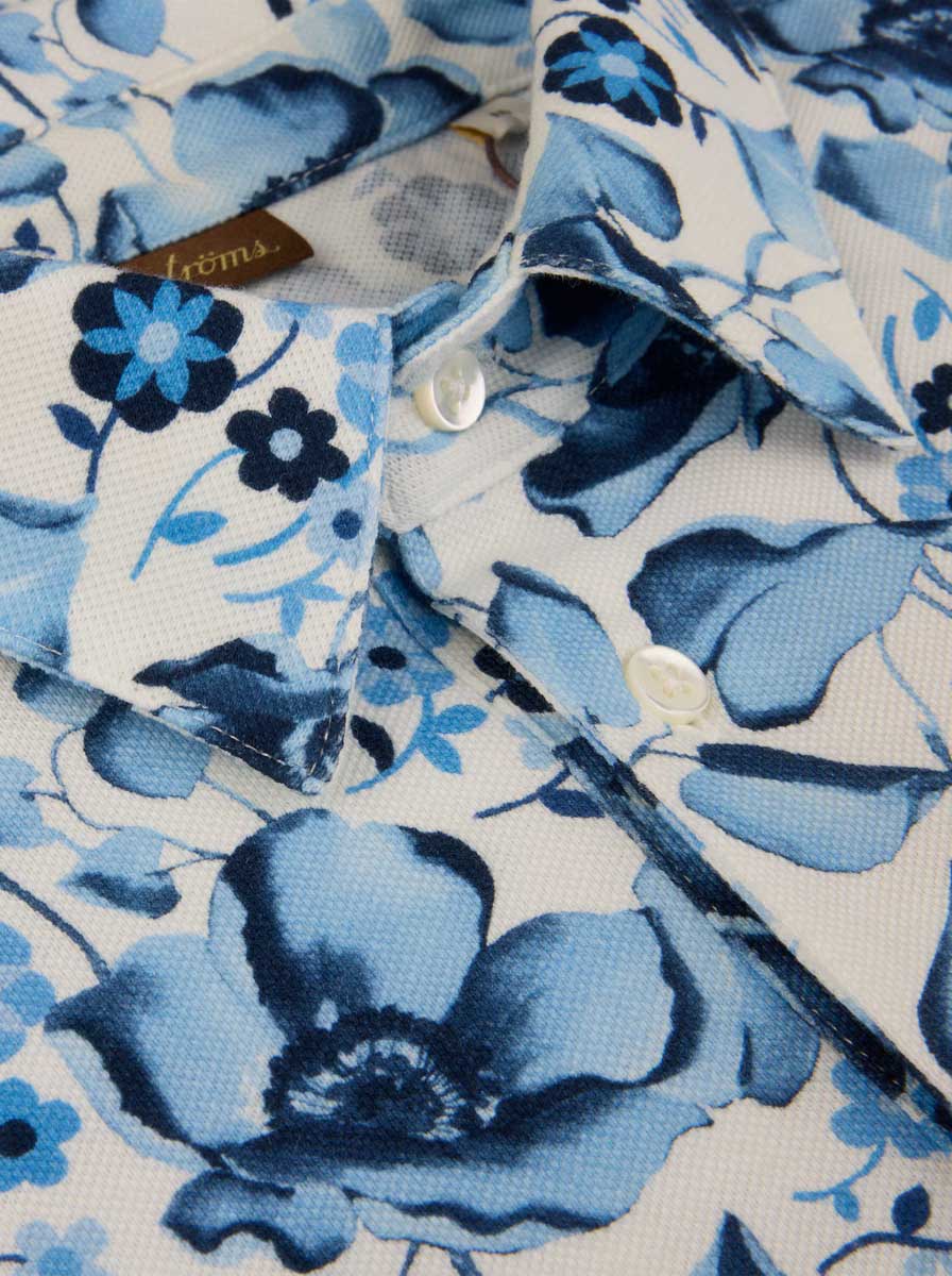 Stenströms Shirts Stenströms - Light Blue Floral Print Polo Shirt