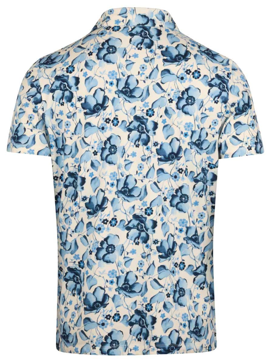 Stenströms Shirts Stenströms - Light Blue Floral Print Polo Shirt