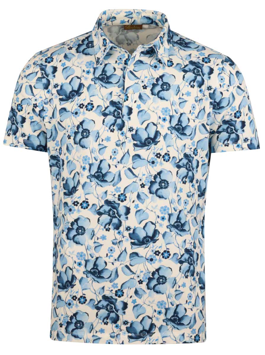 Stenströms Shirts Stenströms - Light Blue Floral Print Polo Shirt