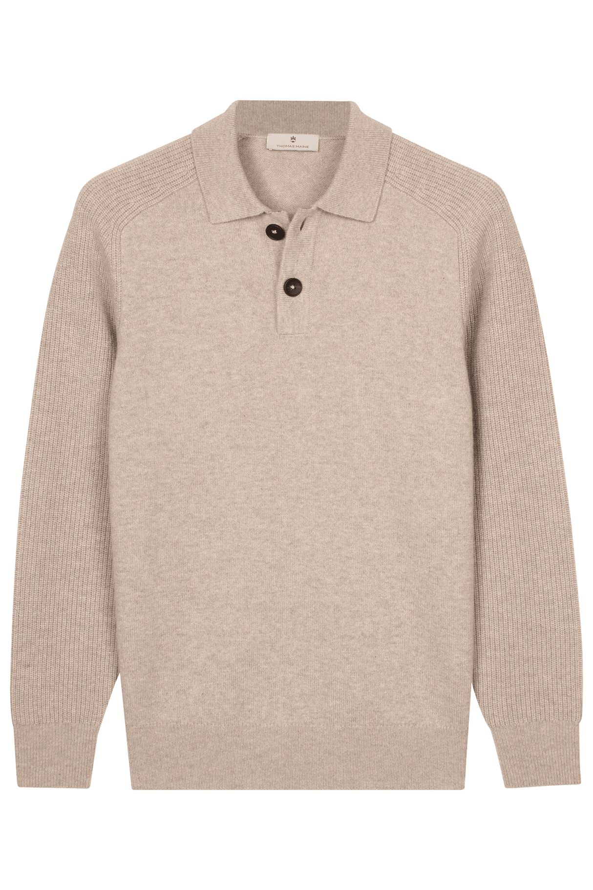 Thomas Maine Knitwear & Jumpers Thomas Maine - Long Sleeve Beige Lambs Wool Polo