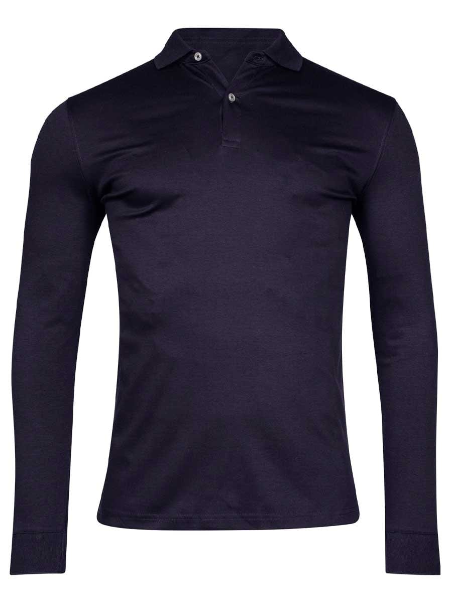 Thomas Maine Knitwear & Jumpers Thomas Maine - Long Sleeve Navy Cotton Polo