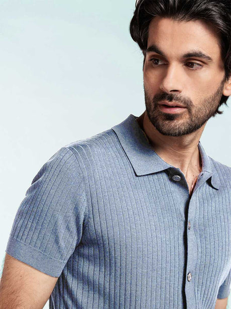 Thomas Maine Polo & T-Shirts Thomas Maine - Full Button Polo in Light Blue