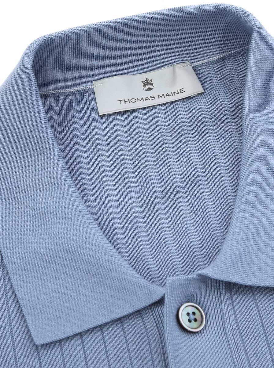 Thomas Maine Polo & T-Shirts Thomas Maine - Full Button Polo in Light Blue