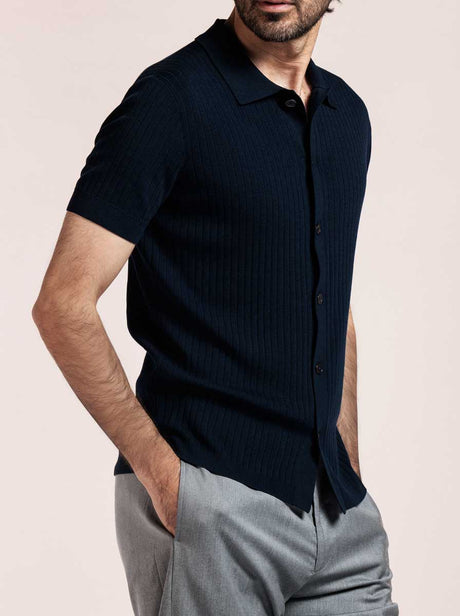 Thomas Maine Polo & T-Shirts Thomas Maine - Full Button Polo in Navy