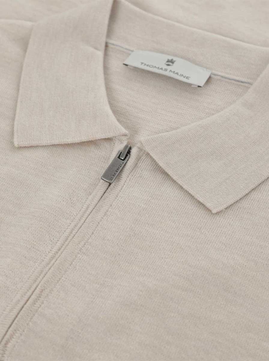 Thomas Maine Polo & T-Shirts Thomas Maine - Knitted Polo With Zip in Beige