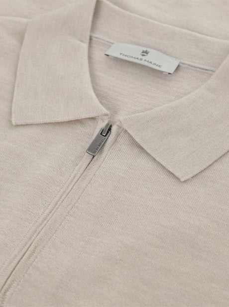Thomas Maine Polo & T-Shirts Thomas Maine - Knitted Polo With Zip in Beige