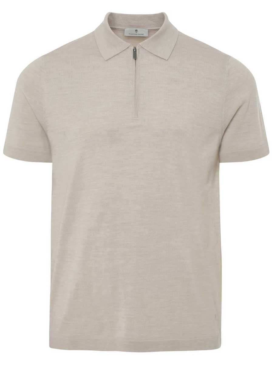 Thomas Maine Polo & T-Shirts Thomas Maine - Knitted Polo With Zip in Beige
