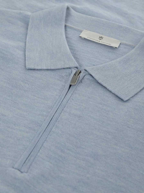 Thomas Maine Polo & T-Shirts Thomas Maine - Knitted Polo With Zip in Sky Blue
