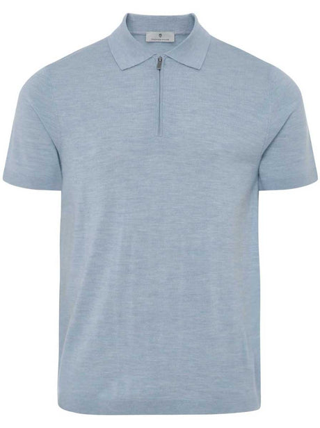 Thomas Maine Polo & T-Shirts Thomas Maine - Knitted Polo With Zip in Sky Blue