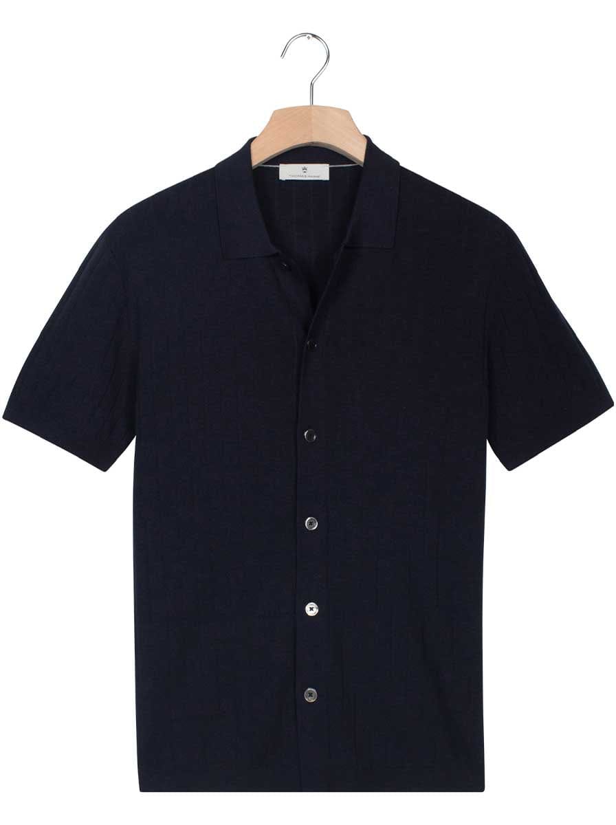 Thomas Maine Short Sleeve Shirts Thomas Maine - Ribbed Knitted Navy Short Sleeve Shirt