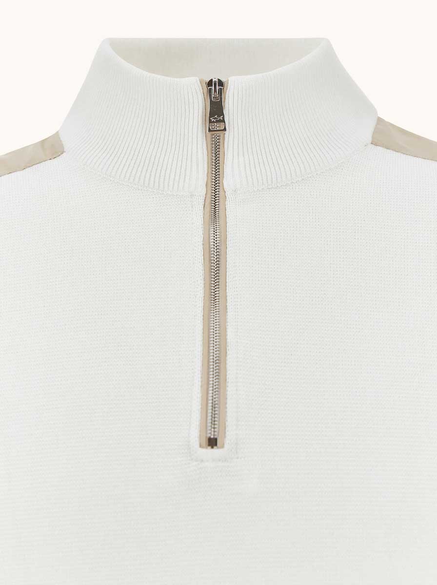Paul & Shark Knitwear & Jumpers Paul & Shark - Piuma Cotton Off-White Half‑Zip Sweater With Typhoon® Details