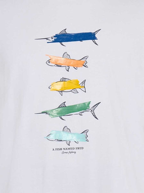 A Fish Named Fred Polo & T-Shirts A Fish Named Fred - Fish Print Off-White Polo T-Shirt