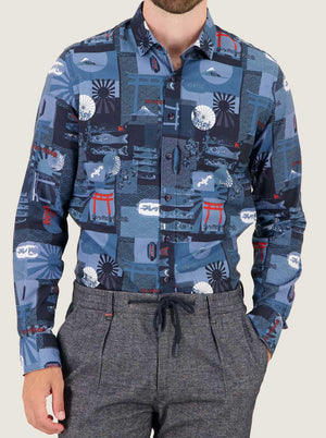 A Fish Named Fred Shirts A Fish Named Fred - Oriental Print Blue Shirt