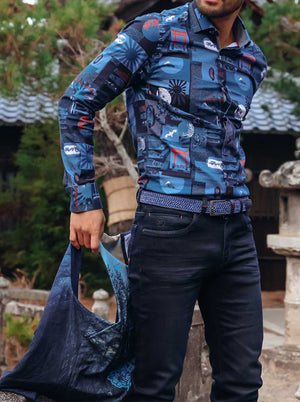 A Fish Named Fred Shirts A Fish Named Fred - Oriental Print Blue Shirt