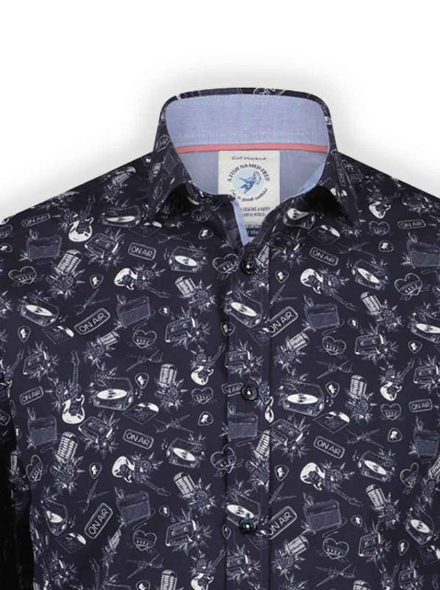 A Fish Named Fred - Rock & Roll Tattoo Print Shirt at Andrew Gardner Navy / XXL