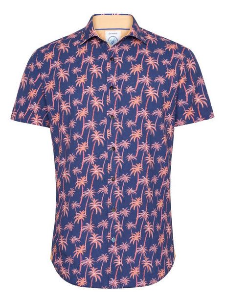 A Fish Named Fred Short Sleeve Shirts A Fish Named Fred - Palm Tree Print Cobalt Short Sleeve Shirt