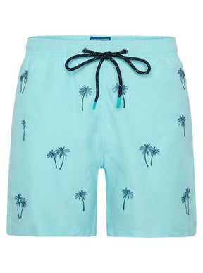 A Fish Named Fred Swimming Shorts A Fish Named Fred - Embroidered Palm Tree Turquoise Swimming Shorts